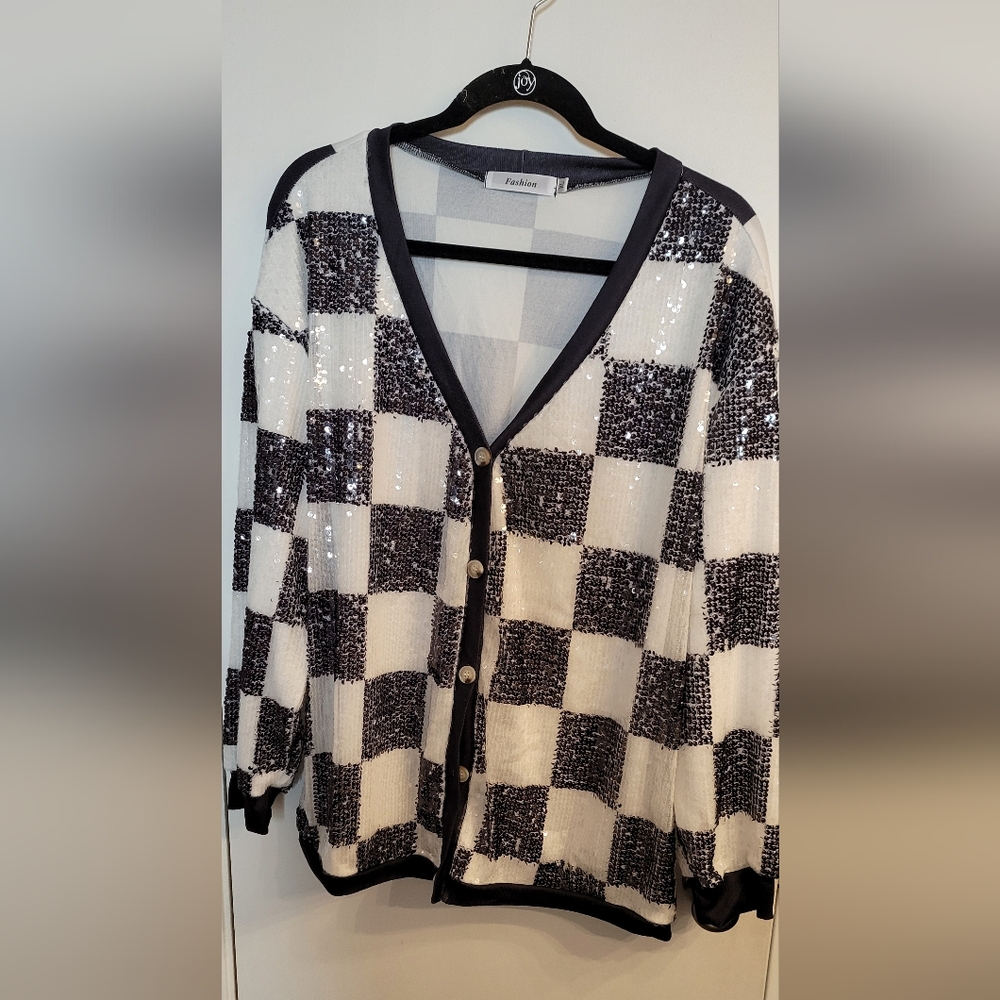 Black & White checkered sequin cardigan